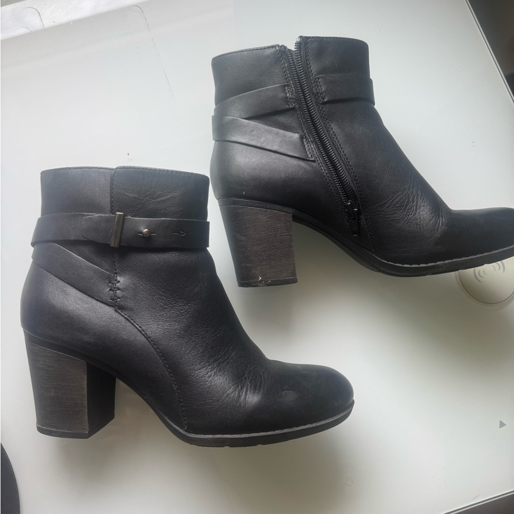 Clarks Black Ankle Boots with Chunky Heel